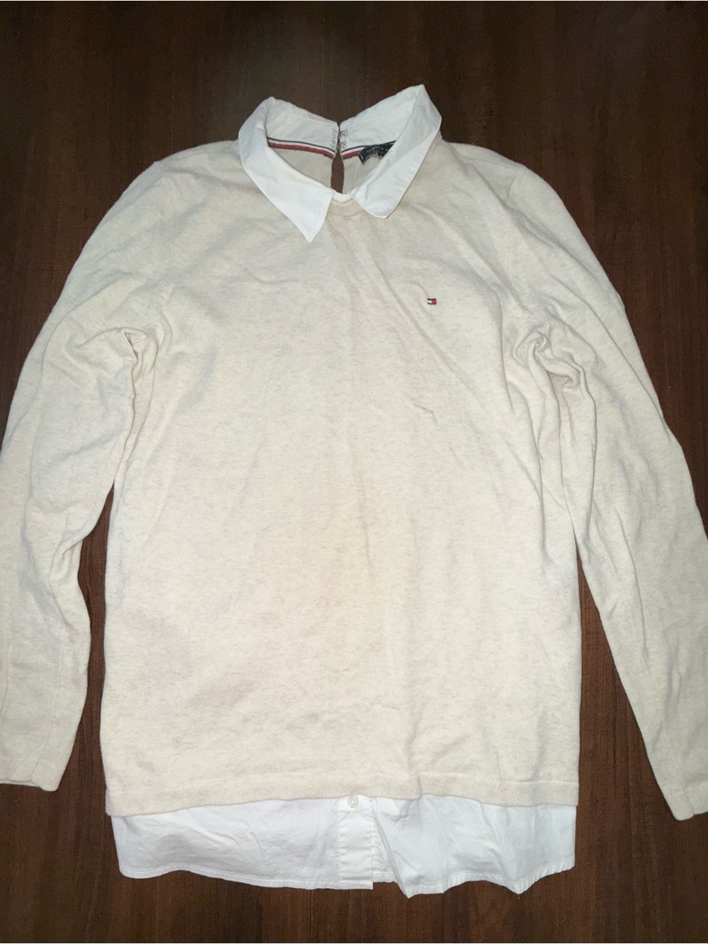 Tommy Hilfiger Women’s Cream Layered Collar Long-Sleeve Shirt